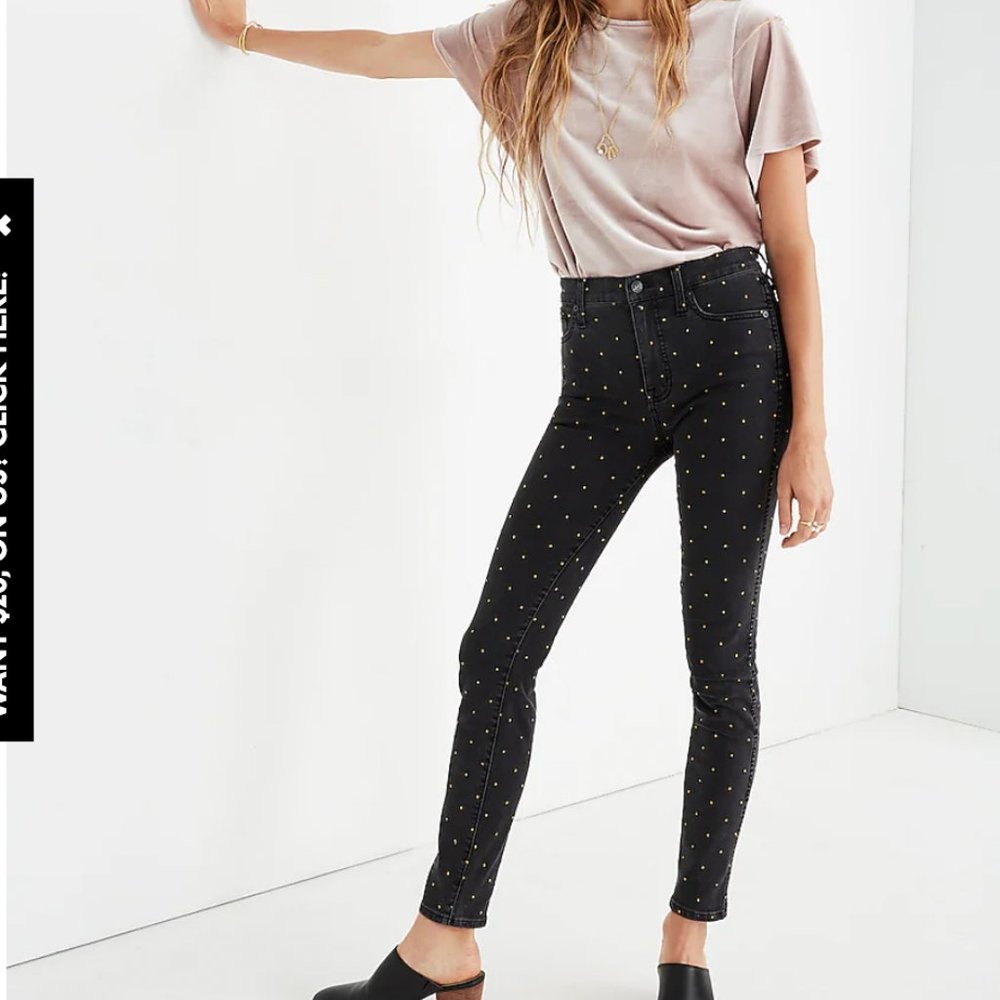 Madewell 10" High-Rise Skinny Jeans Metallic Dot Edition EUC